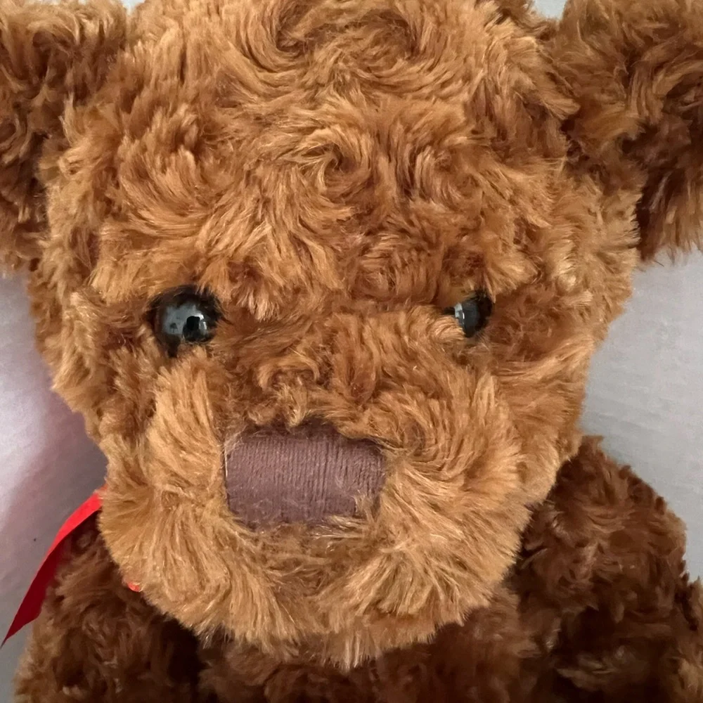 Unbranded Brown Shaggy Bear Plush Red Heart XOXO Print Red Bow
